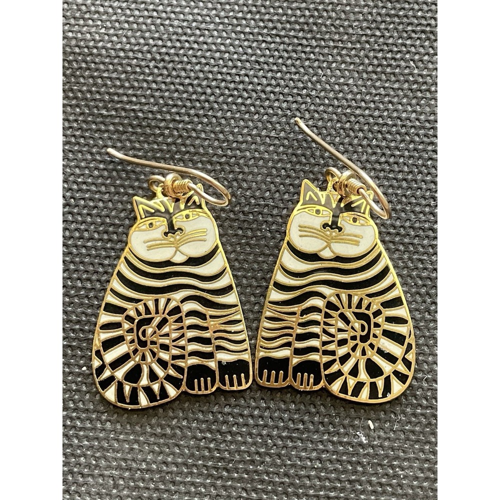 vintage Laurel Burch "Shambala Cat" dangle earrings Enamel 1980's Estate Jewelry